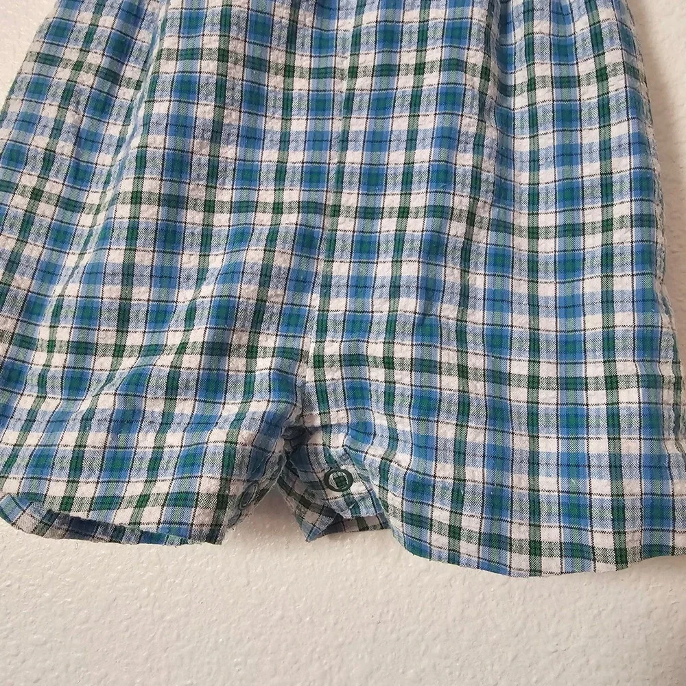 Vintage 18M Golf Teddy Bear Romper and Cardigan Set Blue Green Plaid 2pc